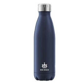 Trinkflasche Don Bosco Edelstahl blau mit weißem Don Bosco Logo